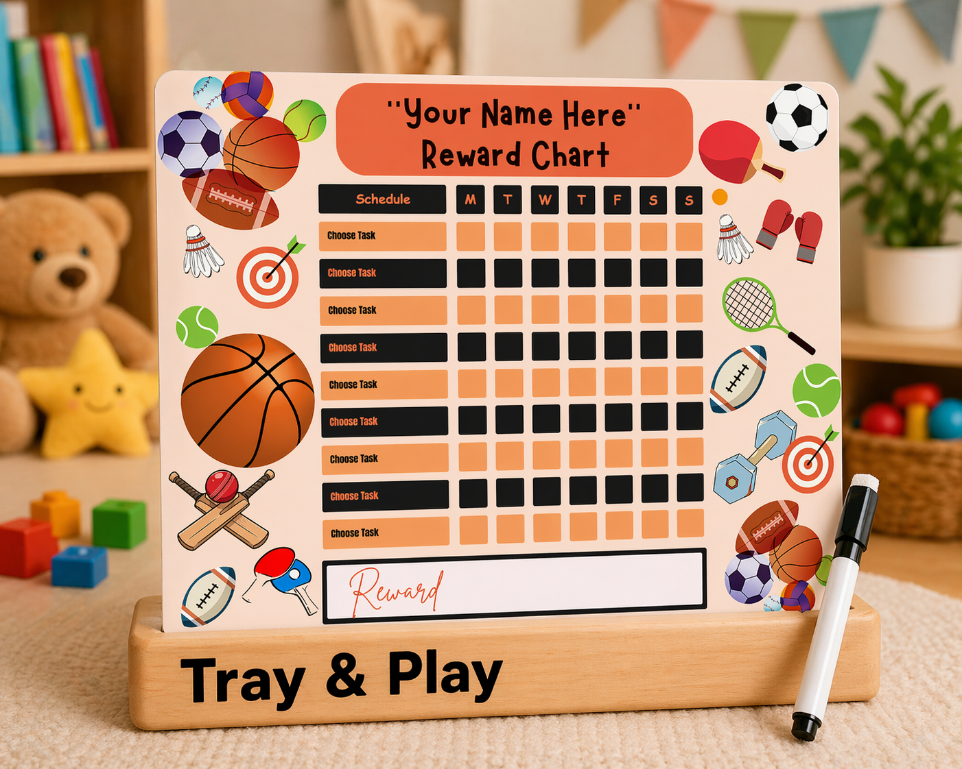 Personalised Sports Reward Chart | Reusable Behaviour & Routine Chart