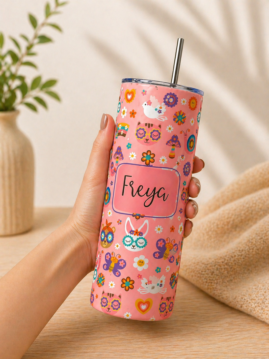 Personalised Retro Floral Tumbler | 20oz Insulated Cup