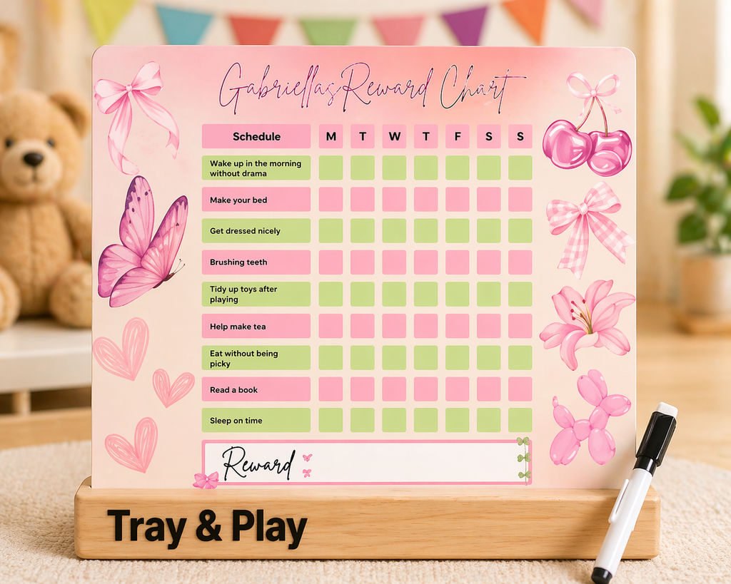 Personalised Pink Reward Chart | Reusable Behaviour & Routine Chart for Kids