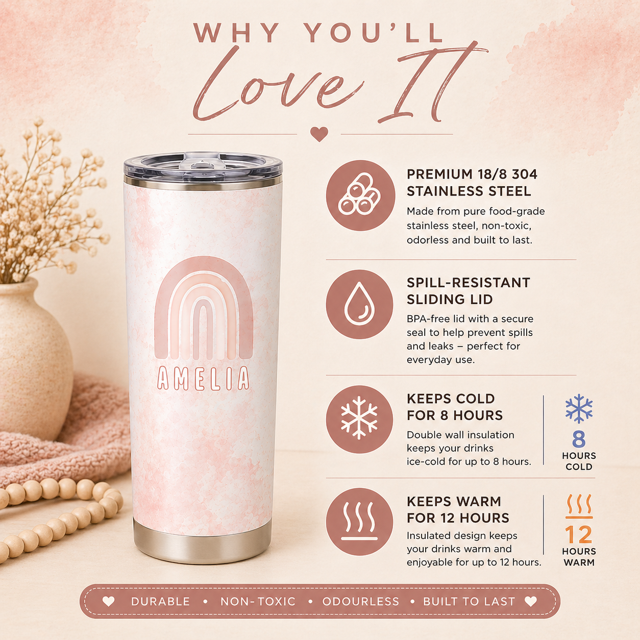 Personalised Rainbow Tumbler | 20oz Insulated Cup