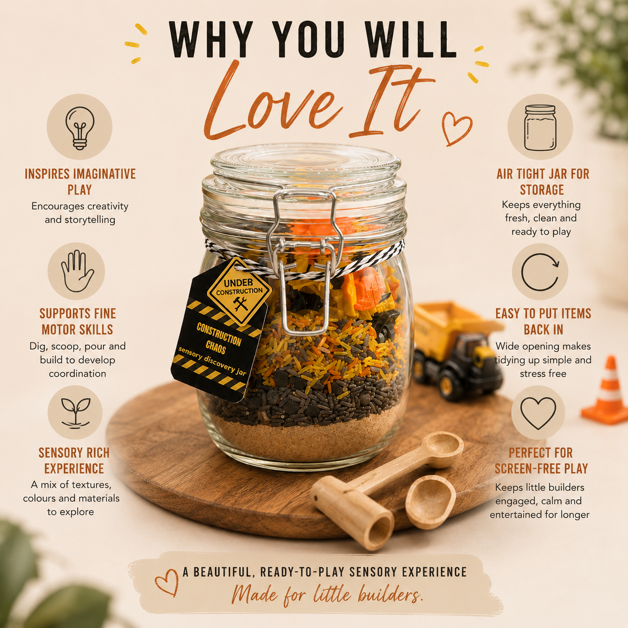 Construction Sensory Play Jar | Builder-Themed Pour & Play Activity