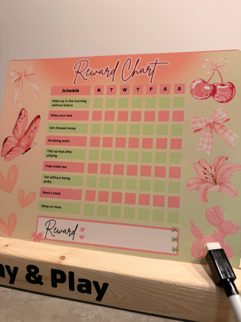 Pink Reward Chart | Reusable Behaviour & Routine Chart for Kids
