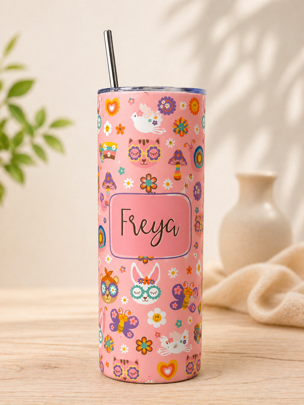 Personalised Retro Floral Tumbler | 20oz Insulated Cup
