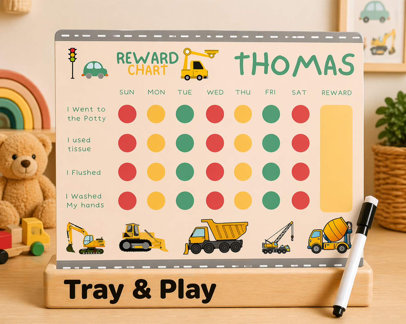Personalised Construction Reward Chart | Reusable Behaviour & Routine Chart