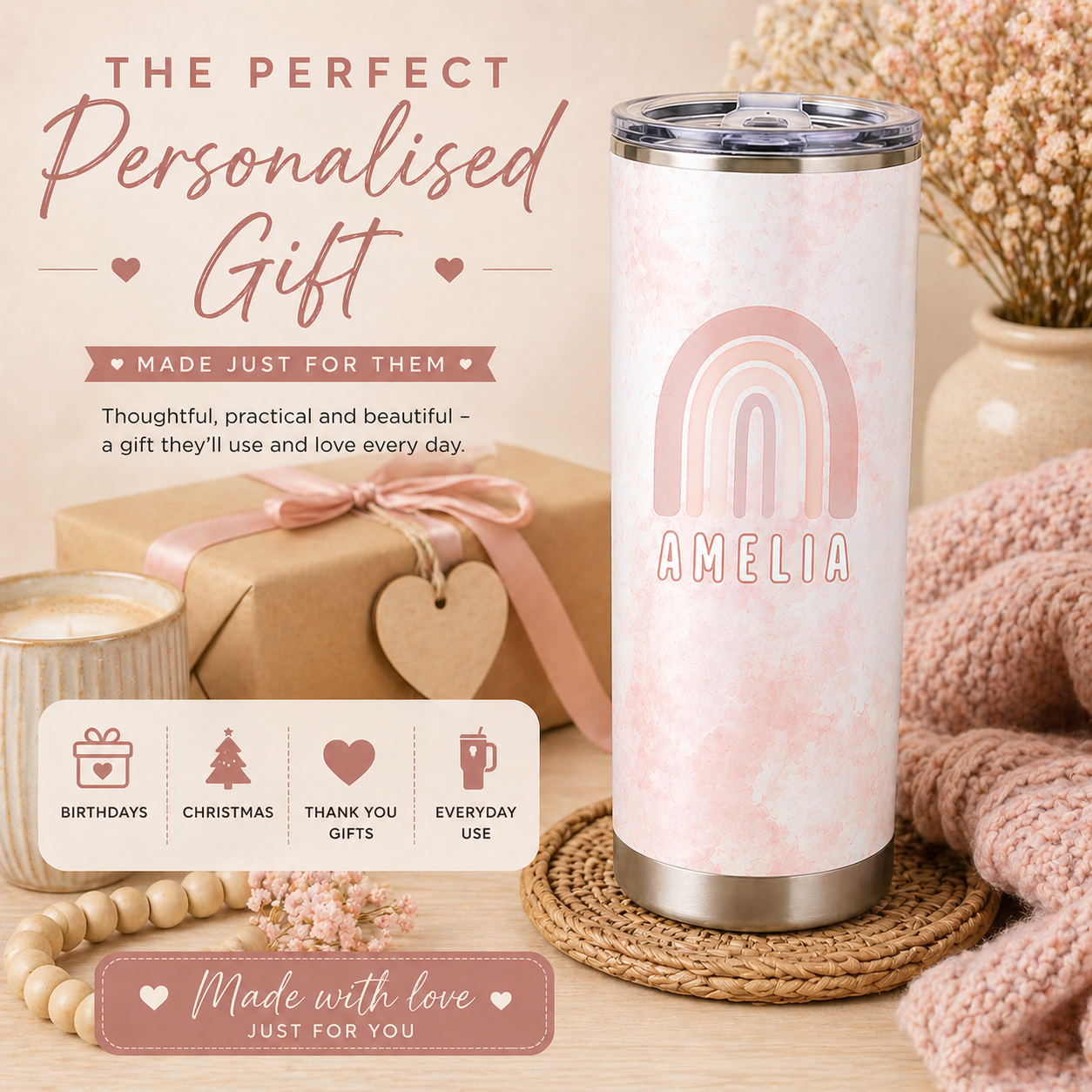 Personalised Eucalyptus Name Tumbler | 20oz Insulated Cup