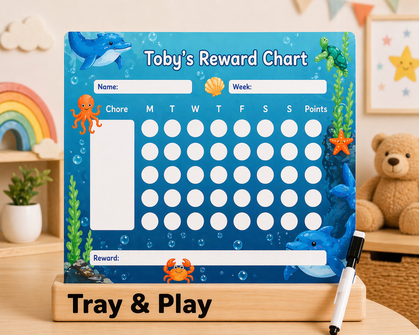 Personalised Ocean Reward Chart | Reusable Behaviour & Routine Chart