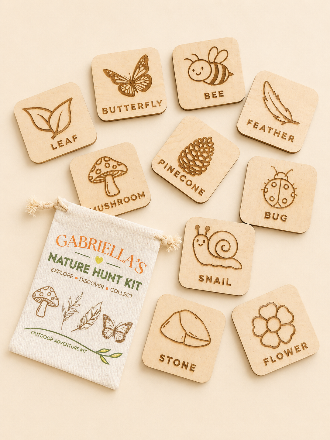 Nature Hunt Kit | Wooden Nature Scavenger Hunt Activity for Kids
