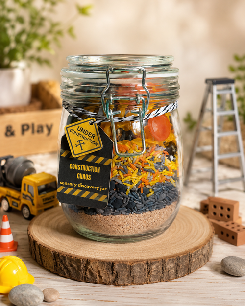 Construction Sensory Play Jar | Builder-Themed Pour & Play Activity
