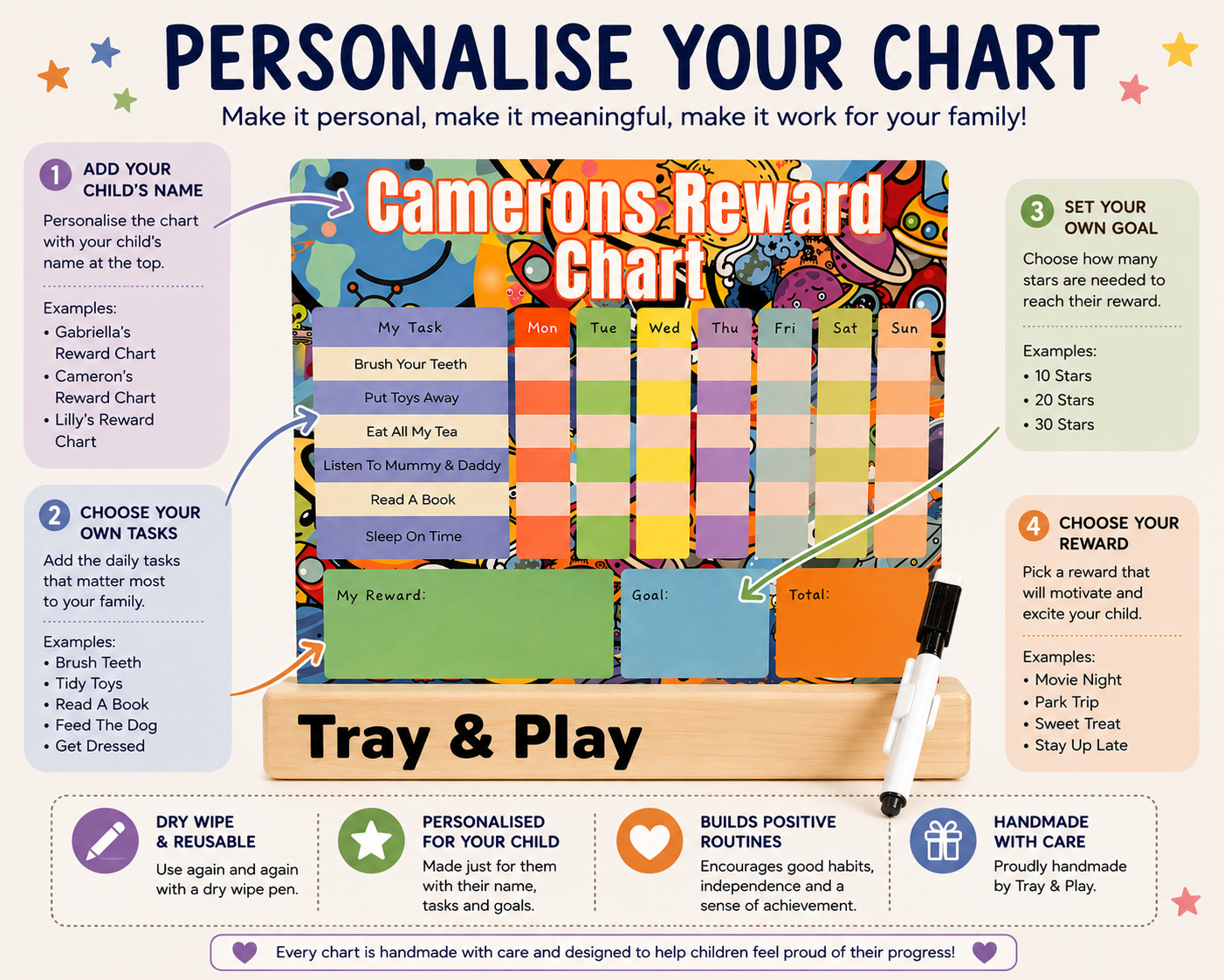 Personalised Space Reward Chart | Reusable Behaviour & Routine Chart